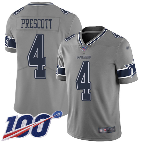 Men Dallas Cowboys Limited Gray Dak Prescott #4 100th Season Inverted Legend NFL Jersey